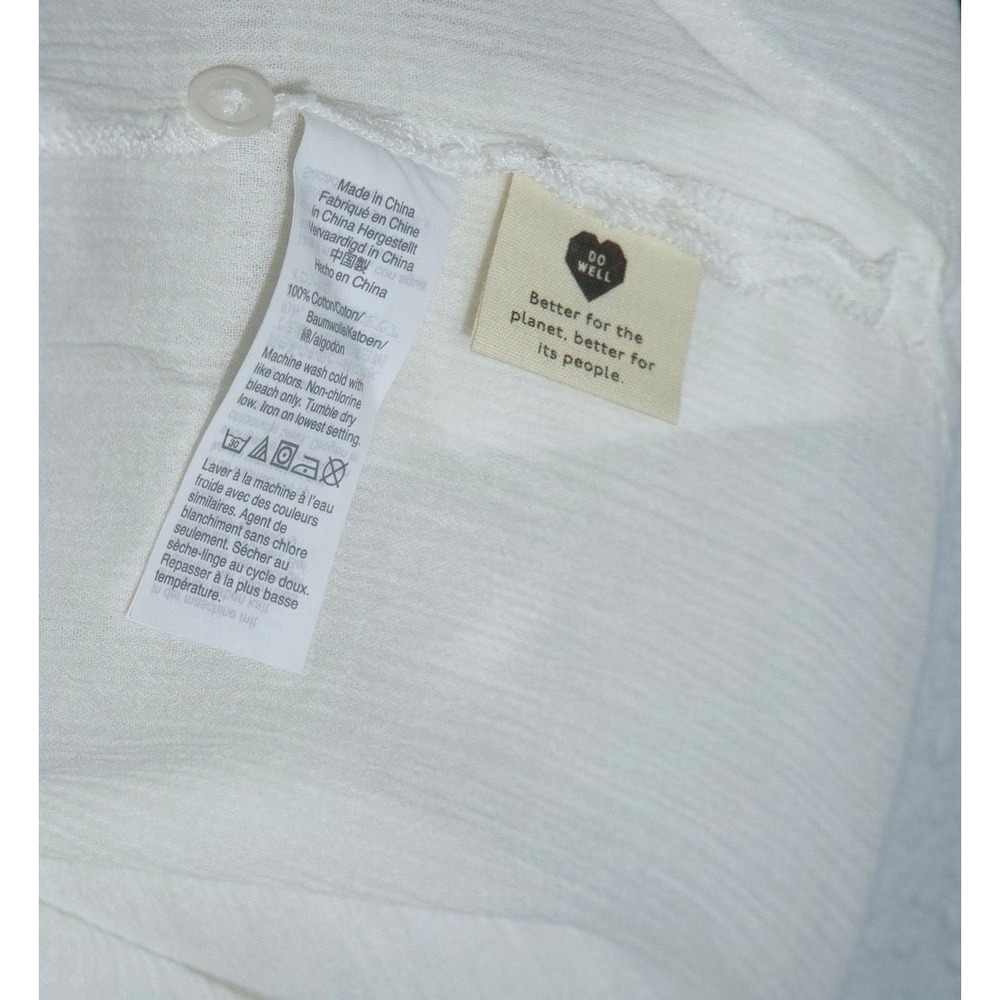 Madewell White Textured Cotton Short Sleeve Button Down Shirt XS Raglan Hem - Picture 6 of 6